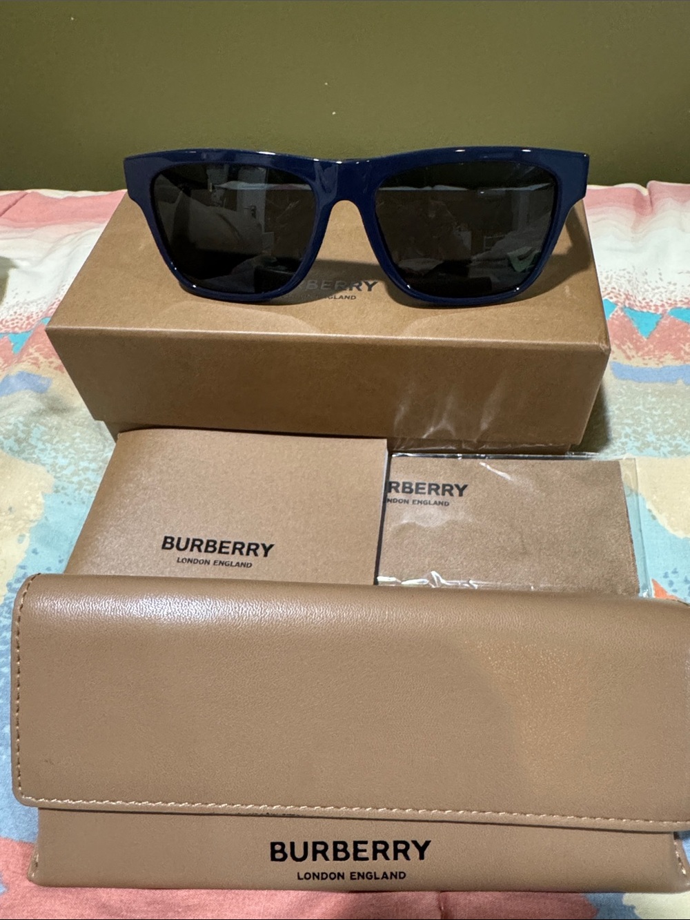 Burberry Blue Frame Sunglasses with Black Lenses